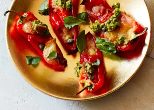 Mozzarella and Pesto Stuffed Peppers