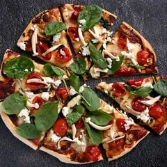 Rustic Pizza Spinach and Mushrooms with Piquante Peppers