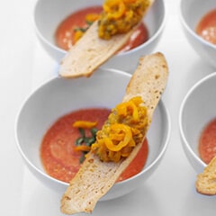 PEPPADEW® GOLDEW® Peppers on Bread with Soup