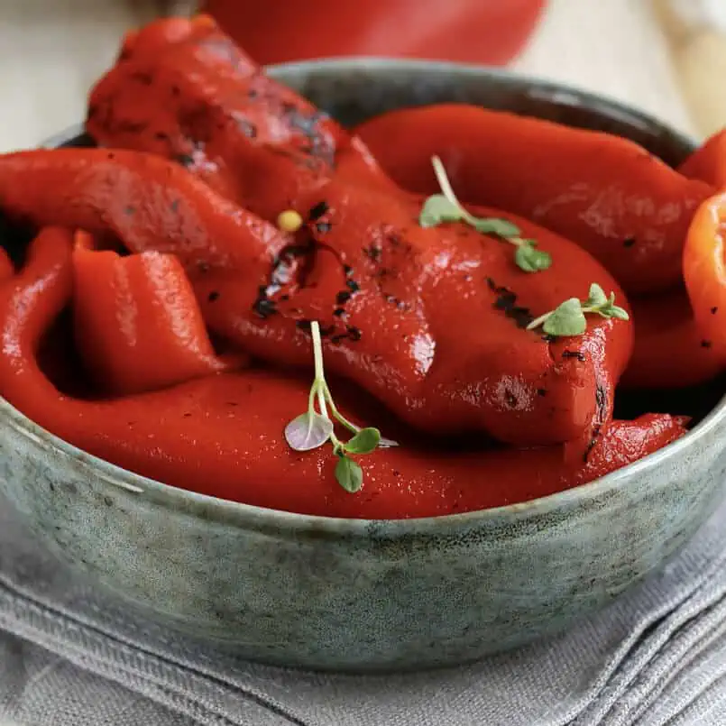 Roasted Red Peppers in Bowl