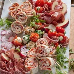 Sweet Piquanté Pepper Ham Pinwheels Goats Cheese Nosh Board