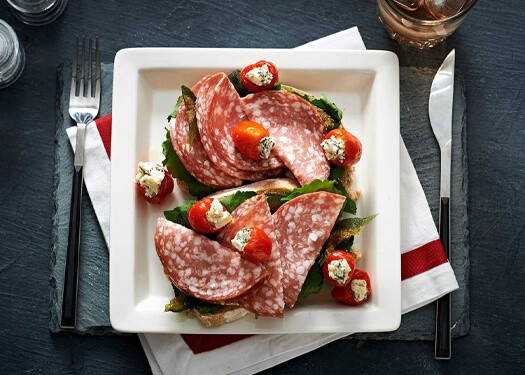 Fig Salami Blue Cheese Stuffed PEPPADEW® Open Sandwich