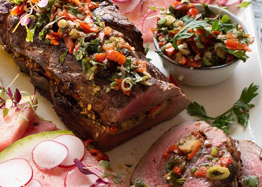 PEPPADEW® Sweet Piquanté Peppers Stuffed Beef Fillet Chimichurri Sauce