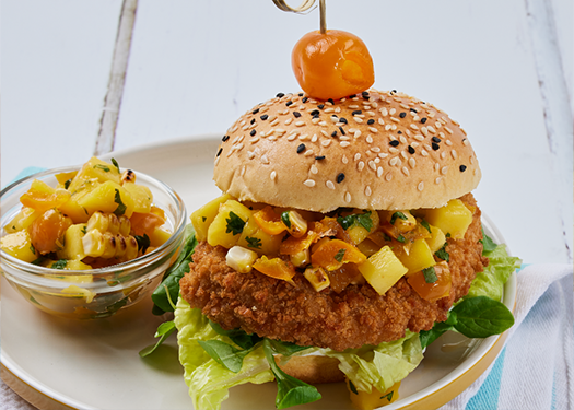 Chicken Burger with Yellow Piquanté Pepper Salsa