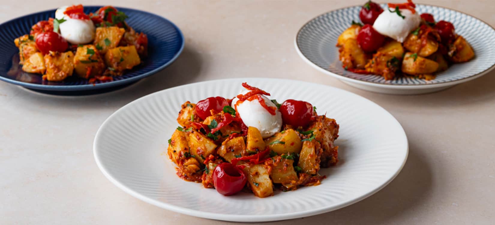 Bombay Potatoes With Poached Eggs and Red Piquanté Peppers