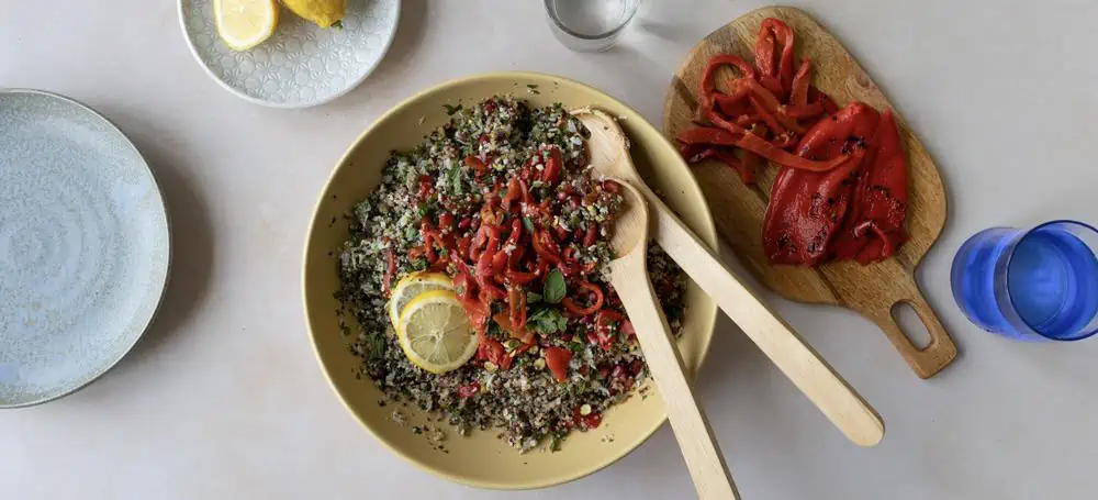 Cauliflower Quinoa Tabbouleh Salad with Roasted Red Peppers