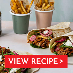 bbq jackfruit pulled pork tortilla wraps with sweet jalapeño peppers with vegan tzatziki