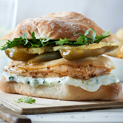 chicken burger with mild jalapeno halves
