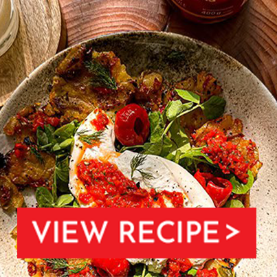 piquanté pepper & burrata smashed potato salad