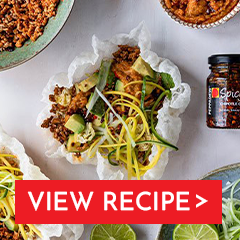 pork larb crispy rice paper crackers with chipotle crunch peanut dipping sauce