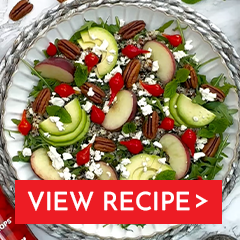Summer salad topped with Peppadew® Peppadrops and a peppadrop vinaigrette